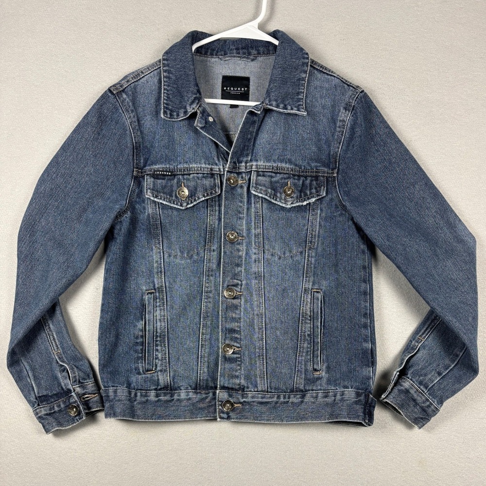 Request Premium Denim Trucker Jacket Medium Wash Size S Blue